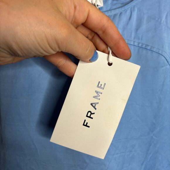 NWT Frame Scoop Neck Micro Flare Dress in Blue - Picture 13 of 13